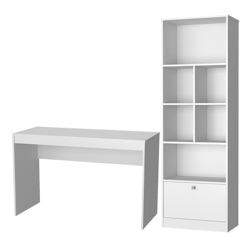 Escrivaninha E Estante Livreiro Para Escritorio B30 Branco Novam Branco