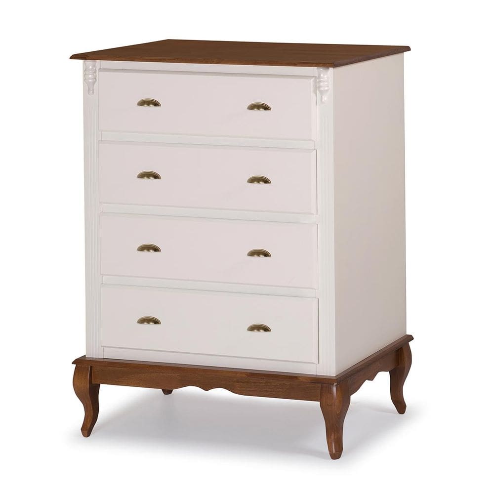 Cômoda de Madeira 4 Gavetas Pés Luiz XV 60816 Hannover Linz Móveis - Branco/Imbuia Glazer