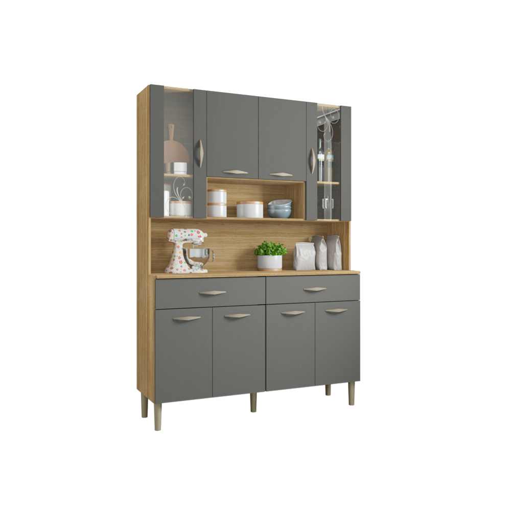 Kit Cozinha Ares com 8 Portas e 2 gavetas - Freijó/Gris