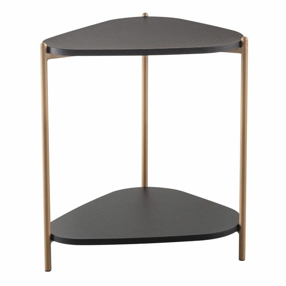 Mesa Lateral de Apoio Orgânica Artesano 45 cm (Largura) em MDP Nero (Preto) e Pés em Aço Dourado