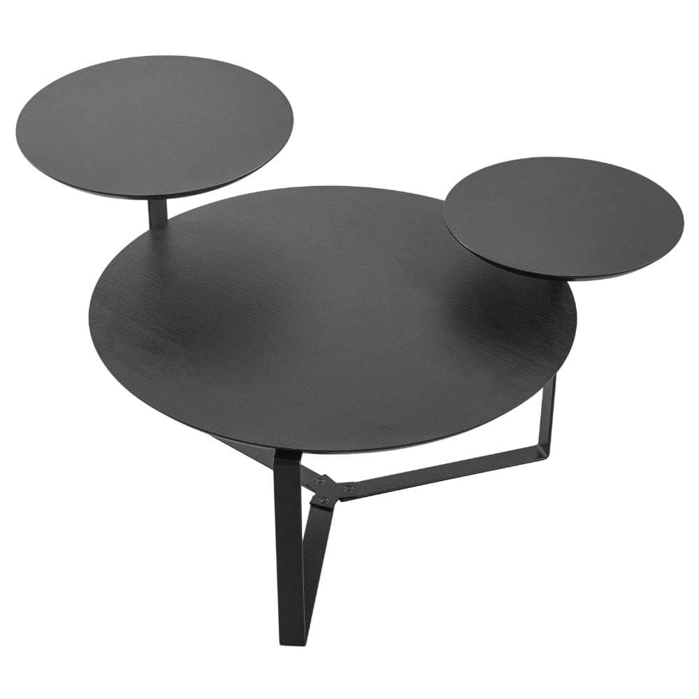 Mesa de Centro Industrial Chanfrada Artesano 83 cm (Larg) 3 Tampos MDP Nero (Preto) Pé Aço Preto