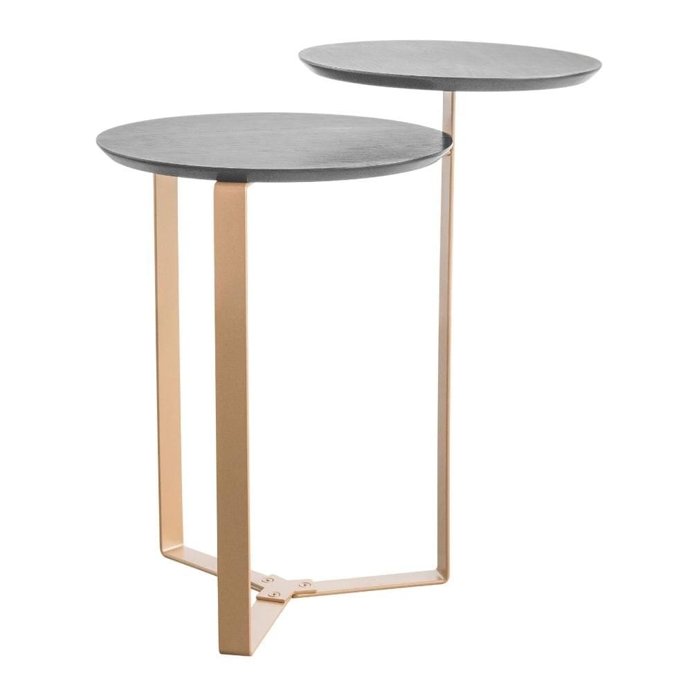 Mesa Lateral Industrial Chanfrada Artesano 44 cm (Largura) 2 Tampos MDP Nero (Preto) Pé Aço Dourado