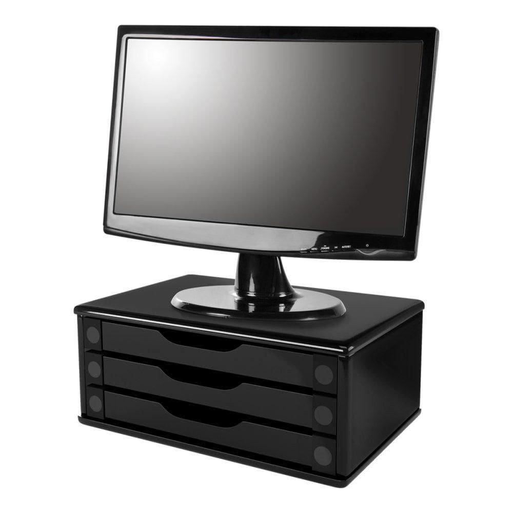 Suporte De Monitor De Madeira Com 3 Gavetas Preto (não Acompanha Monitor)