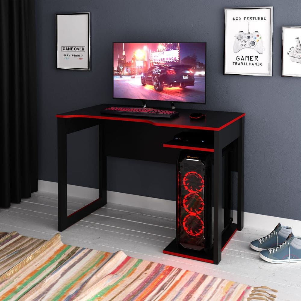 Mesa Gamer Escrivaninha para PC 105x74cm ME4161 Preto Vermelho