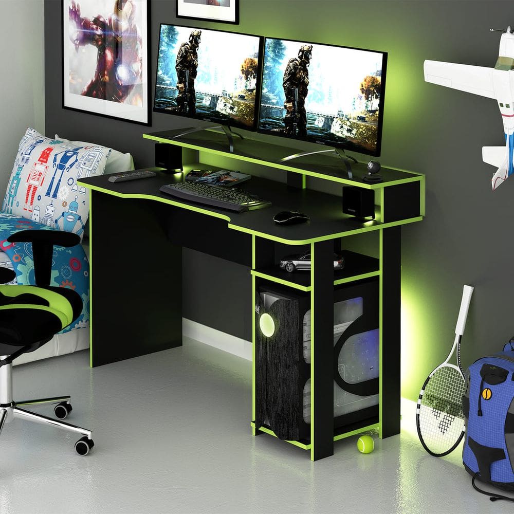 Mesa para PC Gamer 136x89cm ME4153 Preto Verde