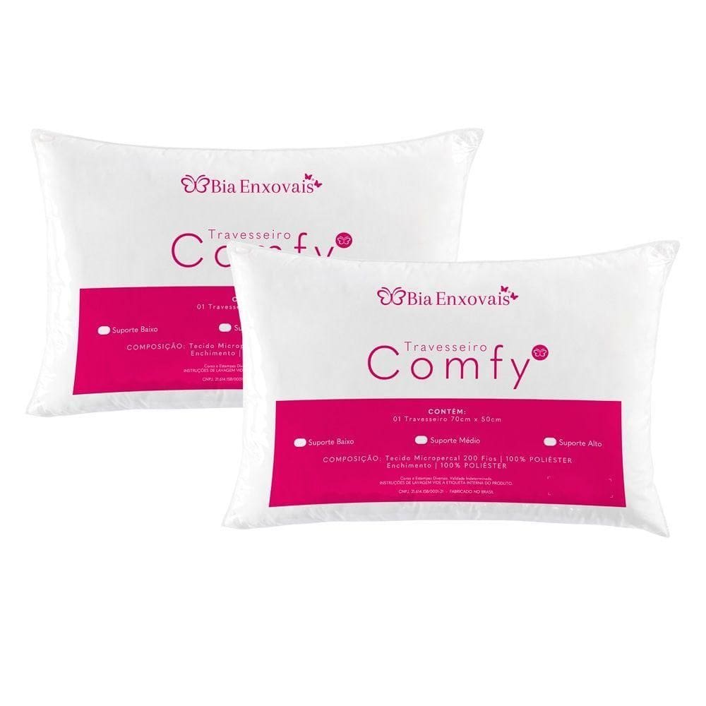 Kit Travesseiros Comfy Suporte Médio Fibra Siliconizada 500 Gramas 70cm X 50cm - 2 Unidades