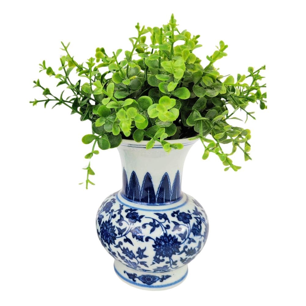 Mini Vaso Porcelana Chinesa Azul E Branco Arranjo 13X10Cm