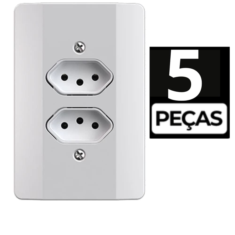Kit 5 Conjunto Tomada Dupla 10A Branco Mec-Tronic
