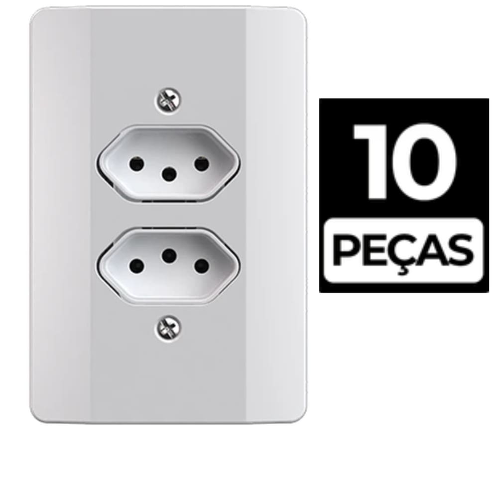 Kit 10 Conjunto Tomada Dupla 10A Branco Mec-Tronic
