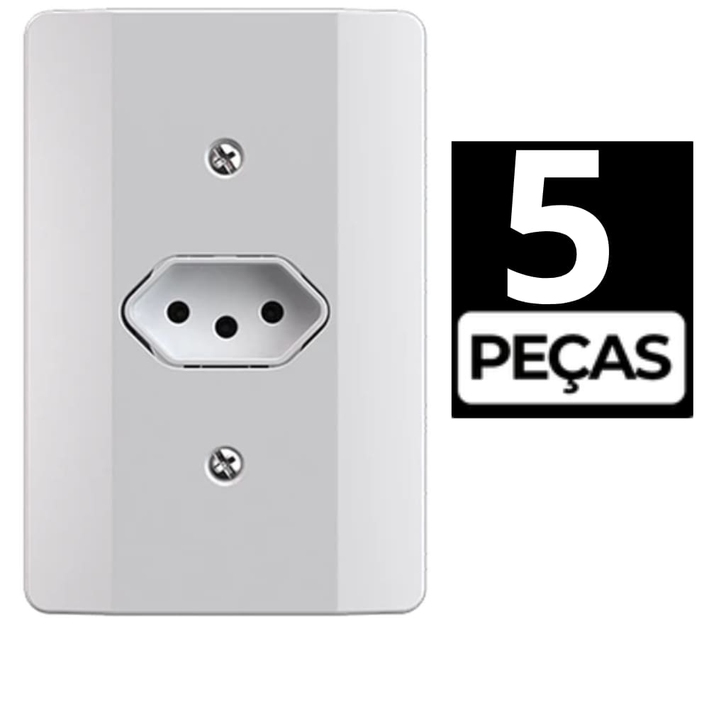 Kit 5 Conjunto Tomada Simples 10A  Branco Mec-Tronic