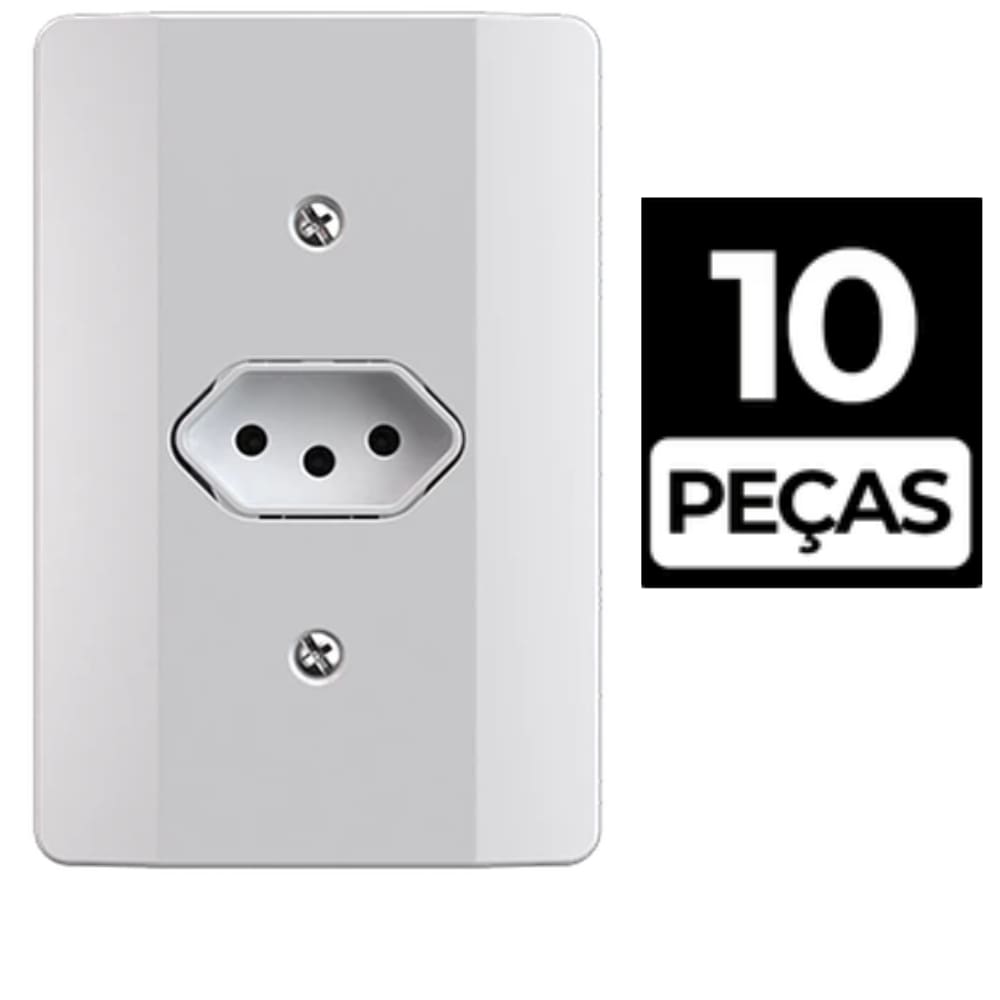 Kit 10 Conjunto Tomada Simples 10A  Branco Mec-Tronic