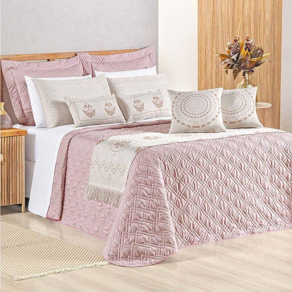 Kit Cobre Leito King Turin Com Almofadas E Peseira 180 Fios 10 Peças - Rose