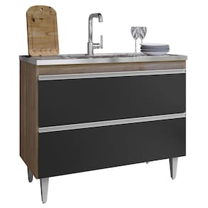 Balcão de Cozinha Com Pia Inox 100cm Julia Z34 Freijó/Preto - Mpozenato