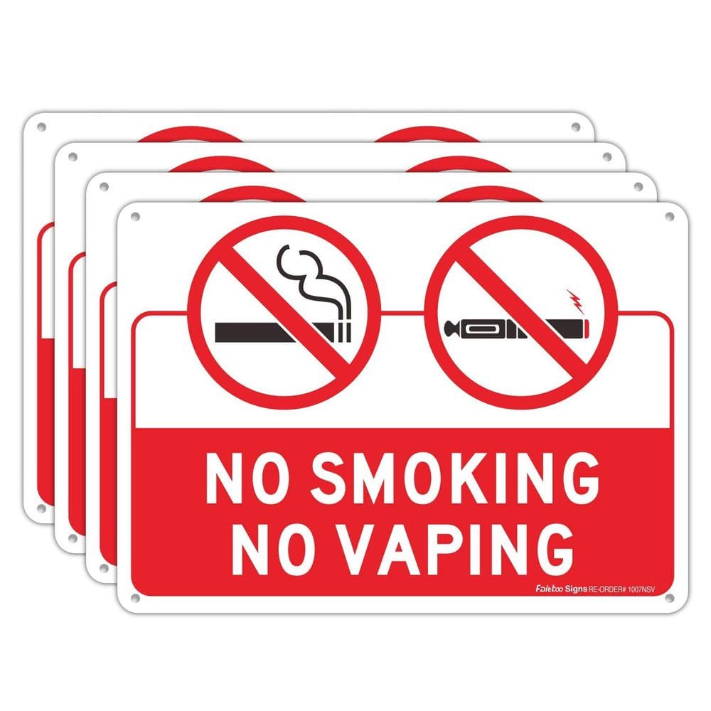 Sign No Smoking No Vaping, 10 x 7 cm, alumínio livre de ferrugem, pacote com 4