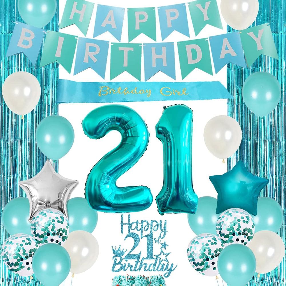 Decorações de aniversário Funmemoir 21st para mulheres e meninas Teal