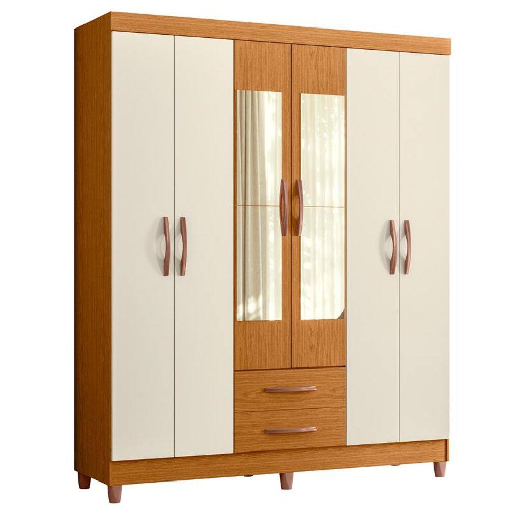 Guarda Roupa Âmbar 6 Portas com Espelho Cinamomo/Off White - ABZ