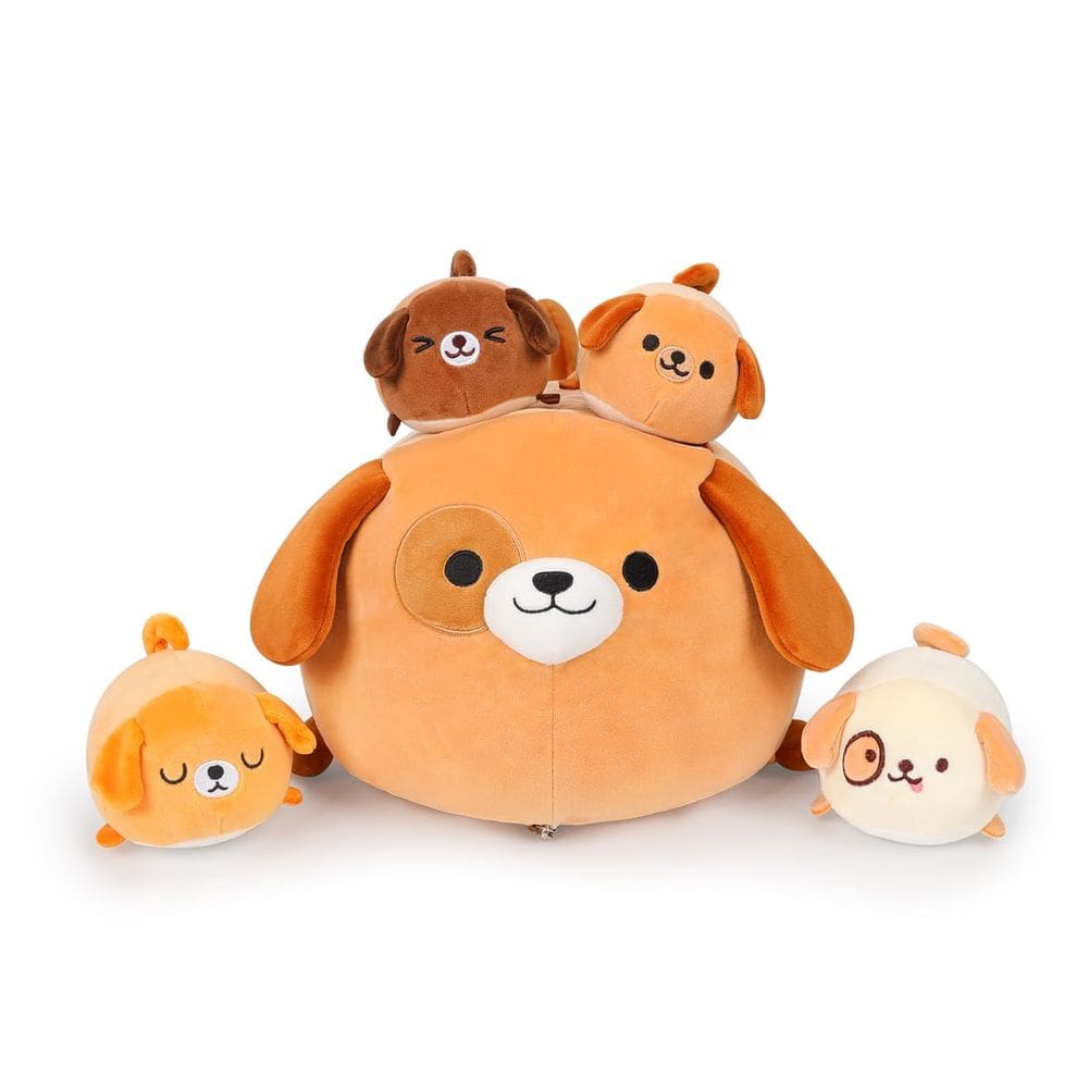 Almofada de pelúcia para cães Alayger Mommy com 4 cachorrinhos para crianças
