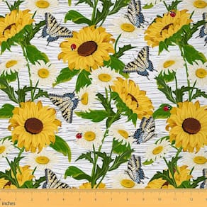 Tecido Erosebridal Sunflower Butterfly Farmhouse Yellow 1 jarda