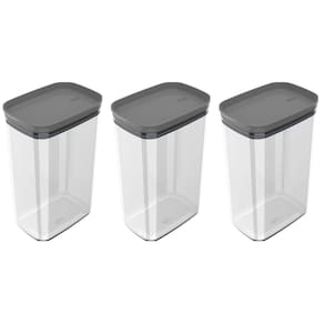 Conjunto de 3 Potes Hermético Retangular Block Cinza 2,3L - Ou