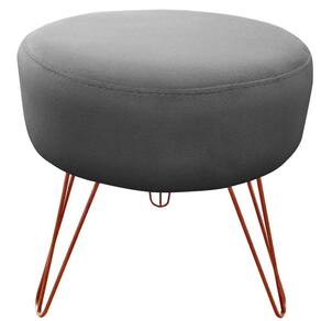 Puff Decorativos Sala Quarto Tunísia Veludo Cinza Base Bronze - Star Confort Cinza E Bronze