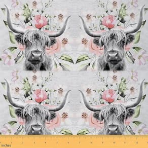 Tecido Erosebridal Highland Cow Pink Flower impermeável de 1 m