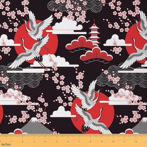 Tecido Erosebridal Crane Cherry Blossoms Print 1 jarda vermelho