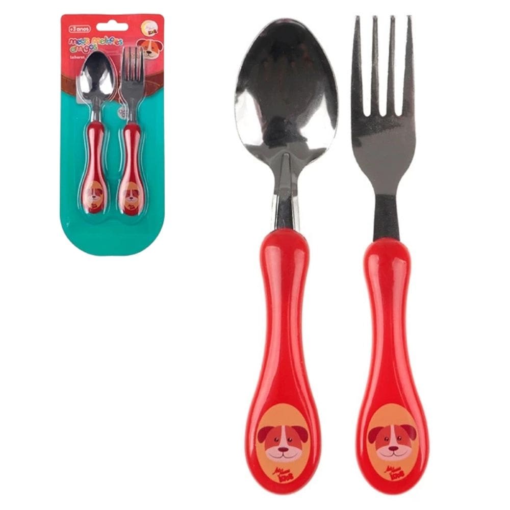 Kit Talheres Inox Personagem Infantil Colher Garfo Cachorro - PANAMI