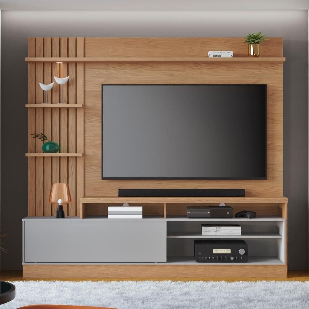 Home Frisado para TVs de 65” Iguazu Freijó  Cinza
