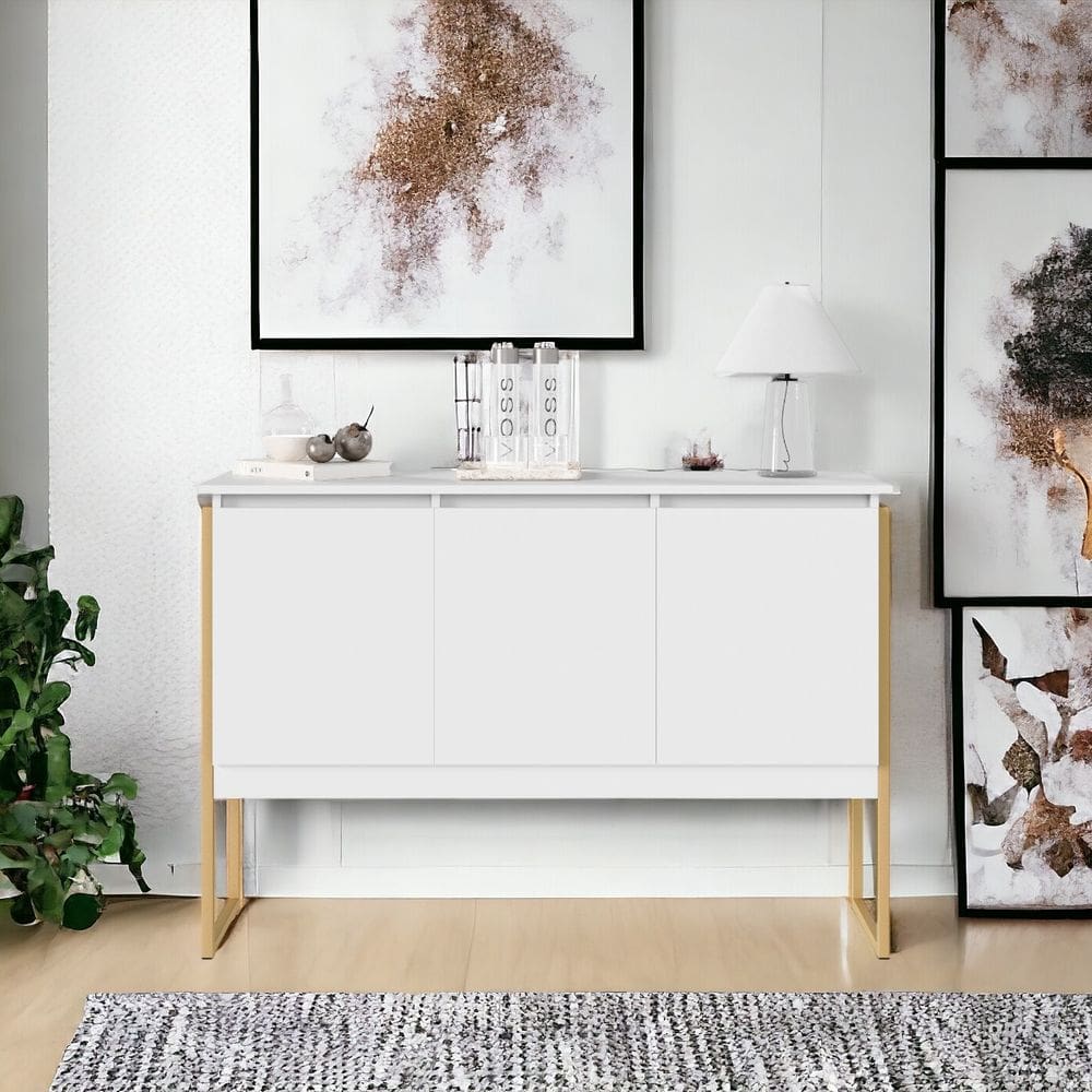 Buffet Moderno 3 Portas Londres Branco Dourado
