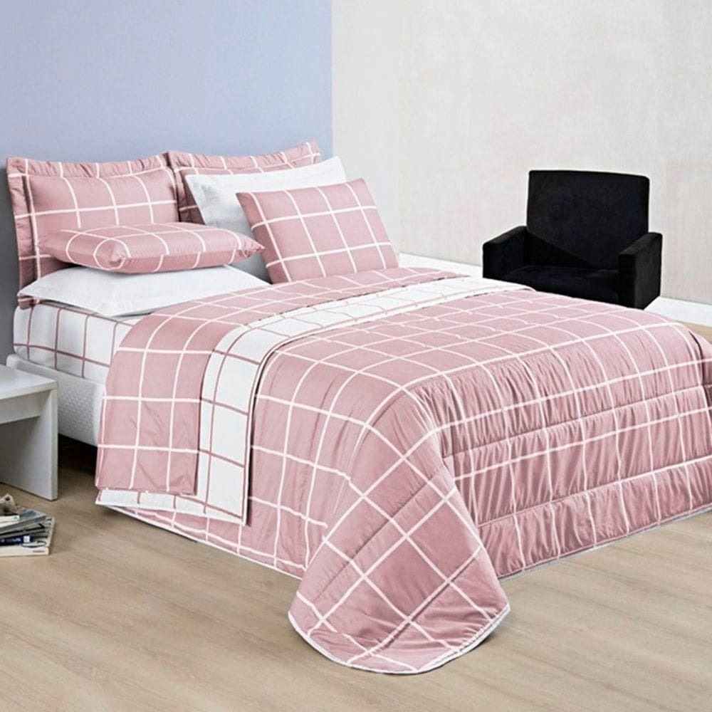Cobre Leito Casal Dustin Micropercal 200 Fios Dupla Face 3 Peças - Rosa