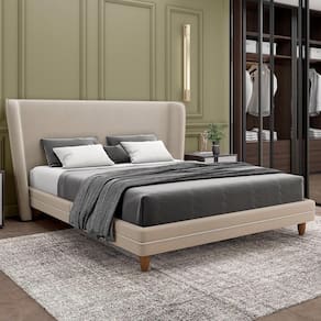 Cama Casal Base Box Pés Madeira 148cm Suném P05 Veludo Bege - Lyam Decor