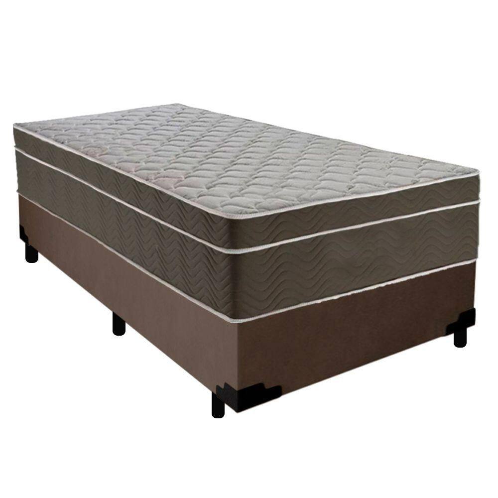 Cama Box Suede Solteiro + Colchão Serene Molas Ensacadas 88x188x65 Cor:marrom
