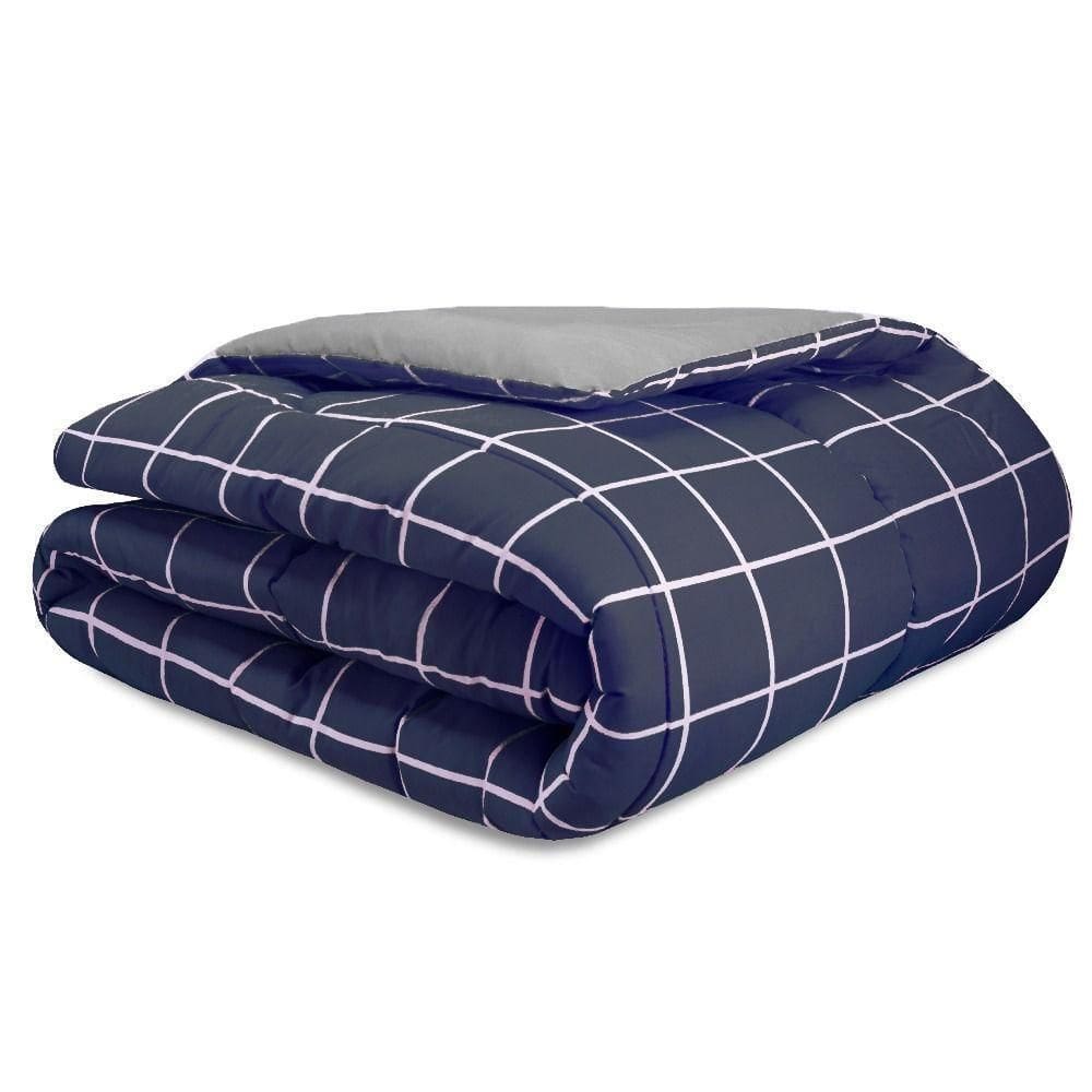 Capa Duvet Para Edredom Solteiro Essencialle Com Ziper 1 Peça - Grid Marinho