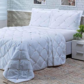 Cobre Leito King Unique 200 Fios Bordado 3 Peças - Branco