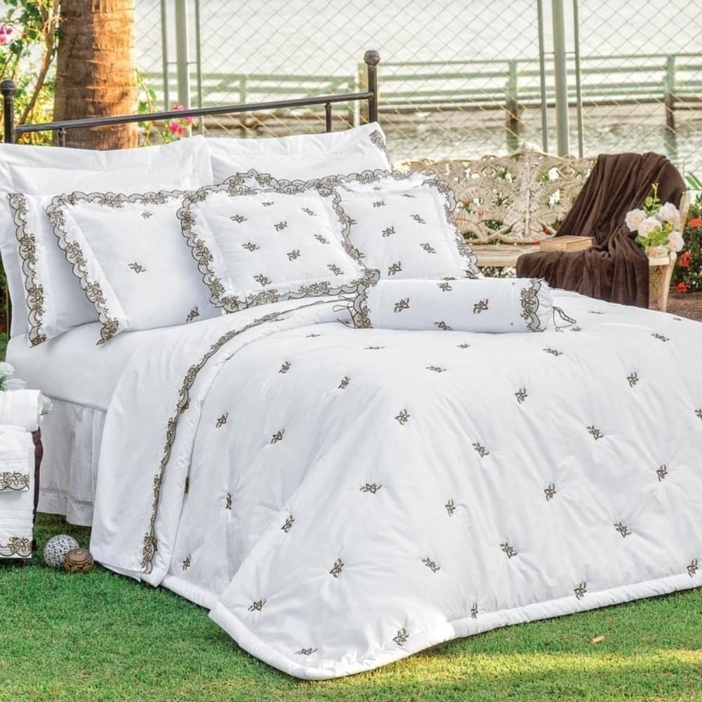 Cobre Leito King Percal 200 Fios Mondrean 5 Peças - Branco