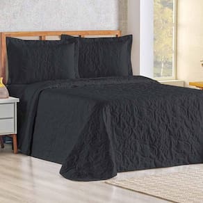 Cobre Leito Queen Bouti Mavie Floral 180 Fios 3 Peças - Preto