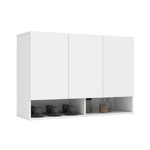 Armário Aéreo Multiuso Milão 3 Portas 2 Nichos Ej Móveis Branco
