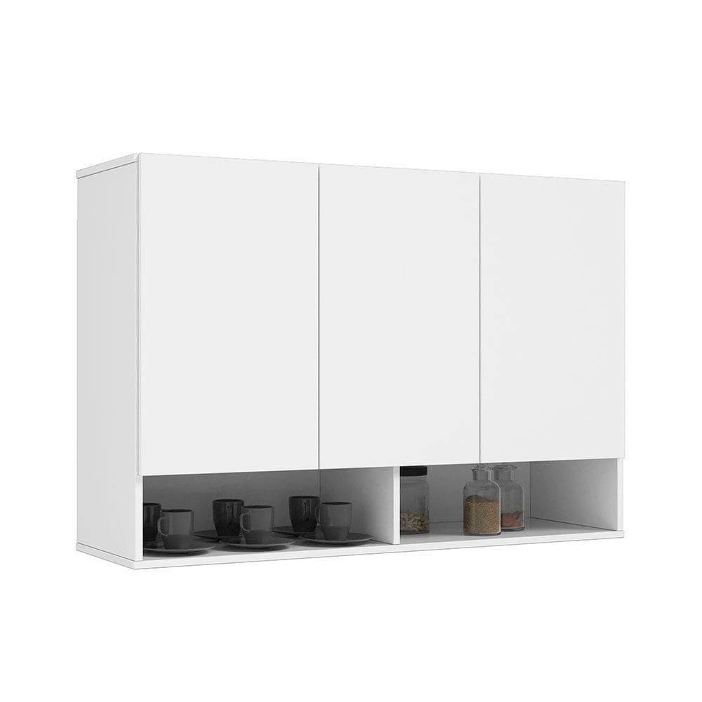 Armário De Cozinha Aéreo Milão 3 Portas 2 Nichos Ej Móveis Branco