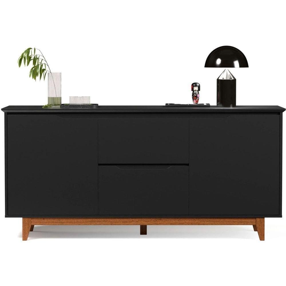 Balcão Buffet Flow 2 Portas 2 Gavetas 163cm Ej Móveis Preto