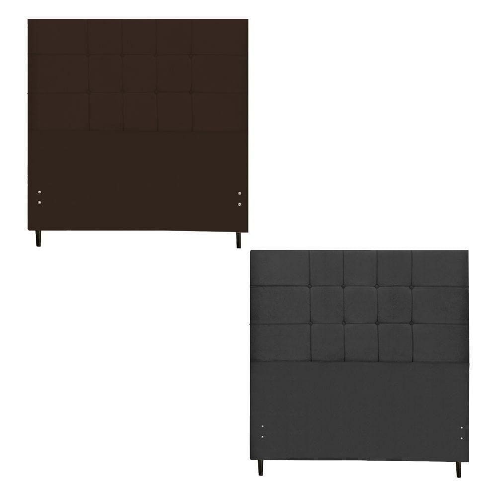 Kit Cabeceira Maveric Estofada Casal 144cm Marrom Botão Tecido + Cabeceira Maveric Solteiro 94cm Preto