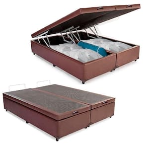 Cama Box Baú Casal Bipartido Sintético Serene Marrom 138x188x44