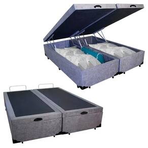 Cama Box Baú Queen Bipartido Suede Serene Cinza 158x198x44