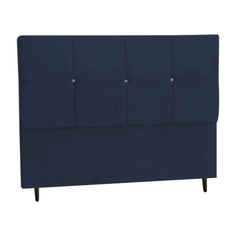 Cabeceira Estofada Box Casal King Size Encosto Para Cama Civic 195x126 Cm Azul Marinho