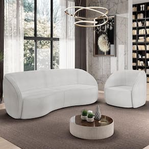 Kit Sofá 4 Lugares Eron 240cm Com Poltrona Giratória Angelina M03 Bouclê Branco - Lyam Decor