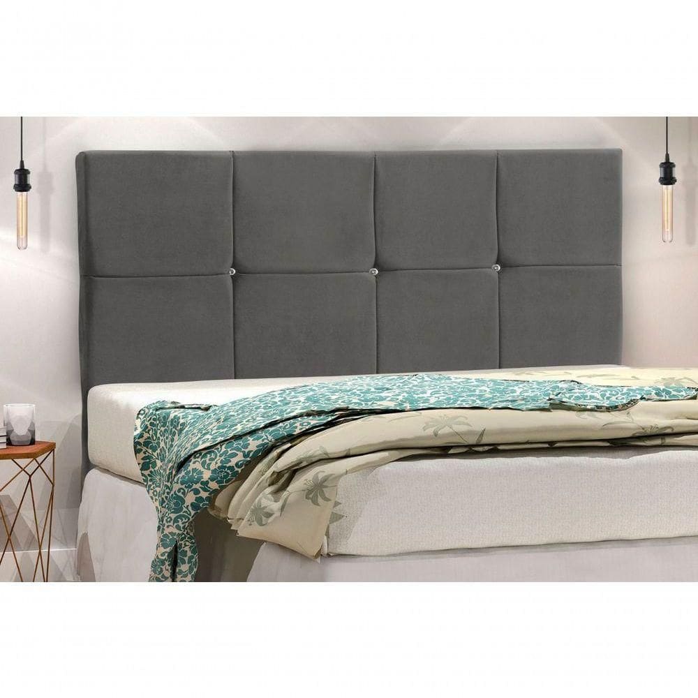 Cabeceira Civic Estofada Com Botão De Strass Para Cama Box Solteiro 94cm Chumbo -