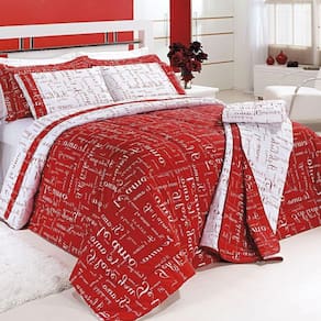 Edredom Queen Te Amo Dupla Face 150 Fios Algodão 5 Peças - Vermelho-branco