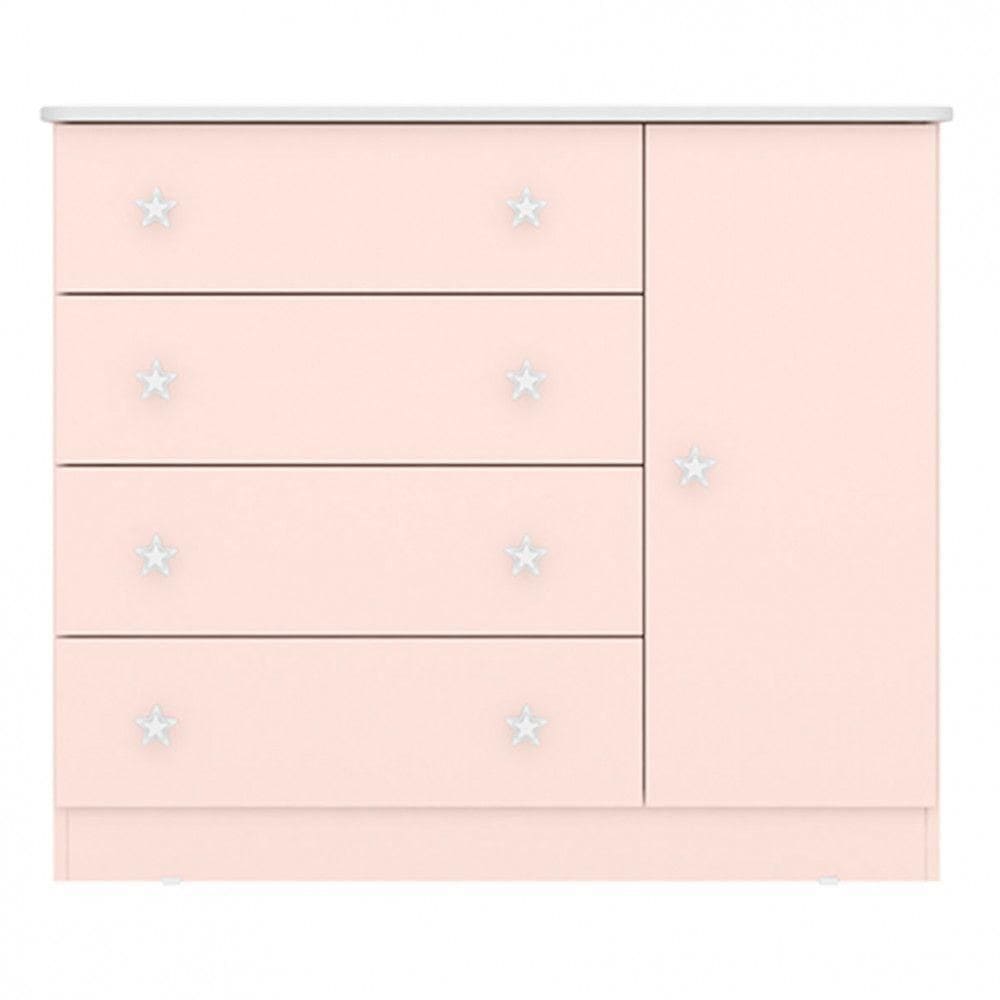 Cômoda Infantil Doce Sonho 1 Porta 4 Gavetas Qmovi Rosa