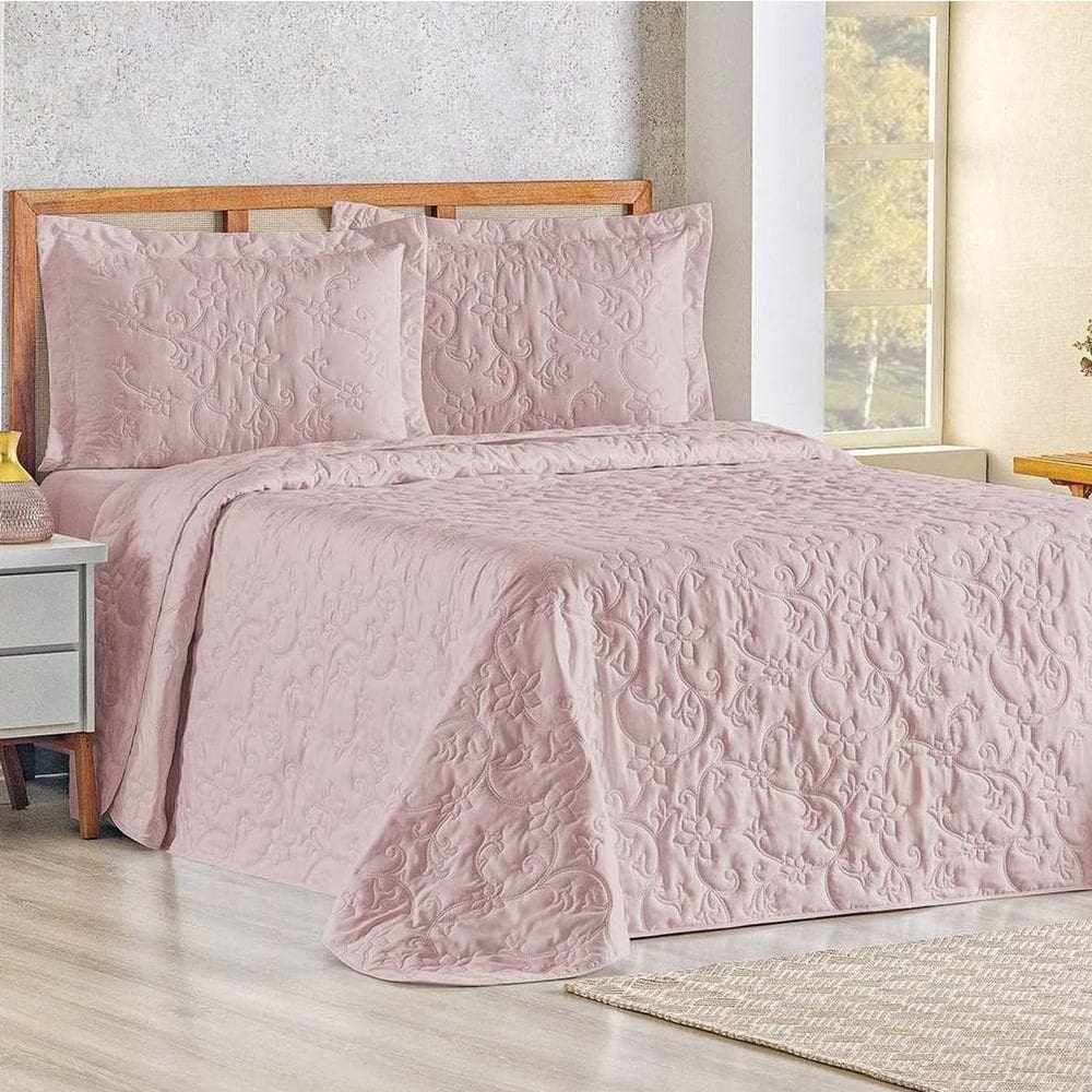Cobre Leito Queen Bouti Mavie Floral 180 Fios 3 Peças - Rose