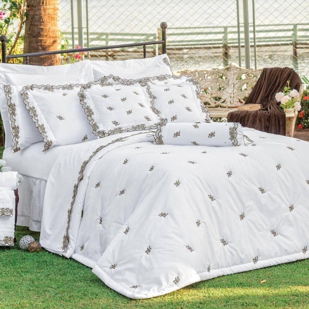 Cobre Leito Queen Percal 200 Fios Mondrean 5 Peças - Branco