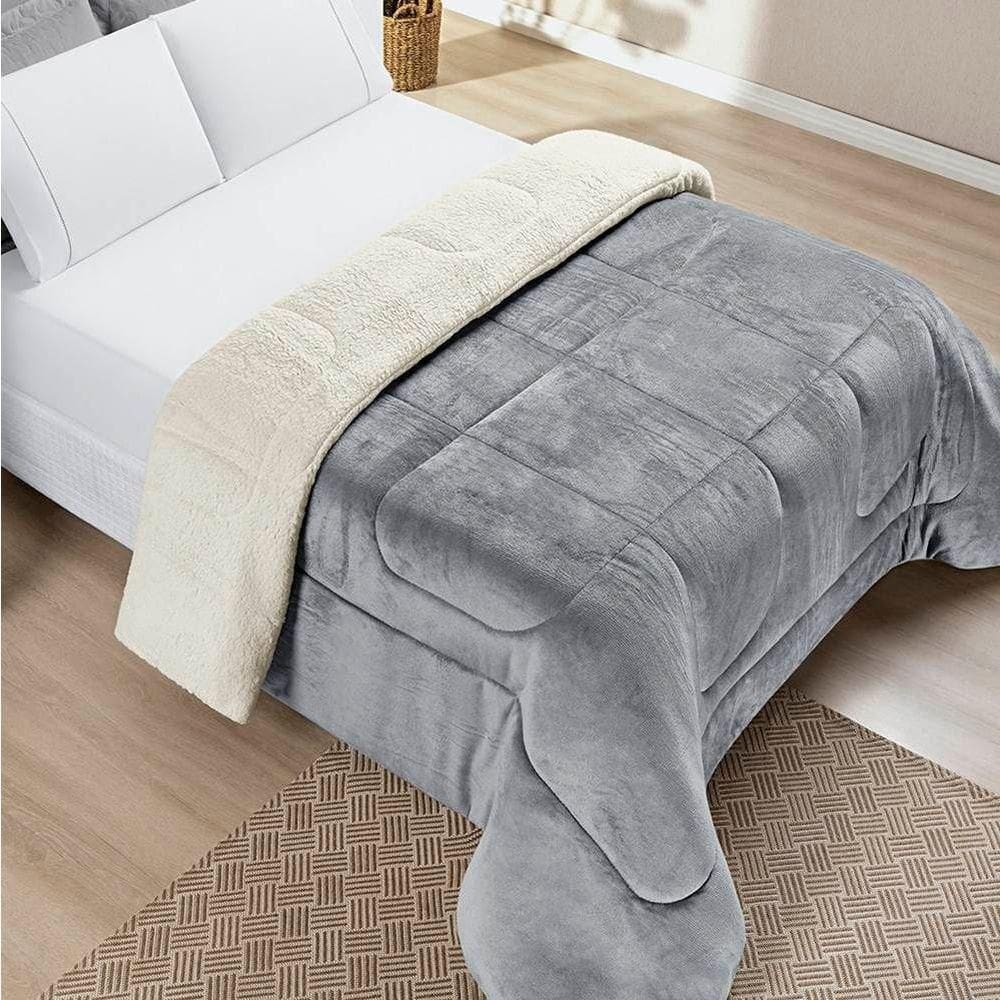 Edredom Casal Padrão Coberdrom Sherpa/mantinha Everest 1 Peça - Cinza